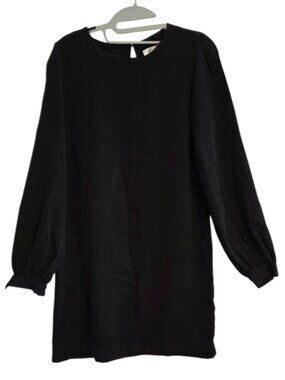 Reynah Couture Dress Black Mini Shift Bishop Sleeves Sz 4 FLAW Glam Dramatic LBD